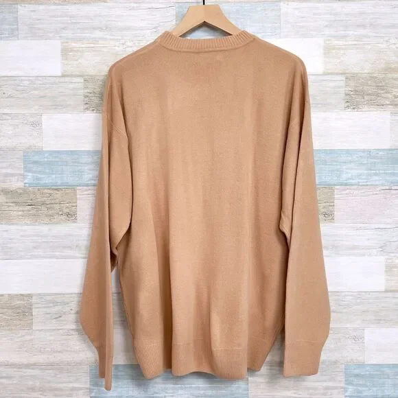 POLO Ralph Lauren Pure Cashmere Sweater Tan Golf Shield Logo Vintage Mens XL